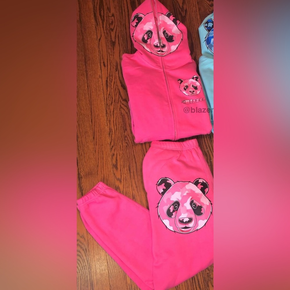 Pink Zip Up Panda Hoodie and Sweatpants